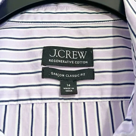 J Crew Garcon Classic Fit Shirt Plus Size 14 Top Striped Lavender Button Up - Picture 9 of 9
